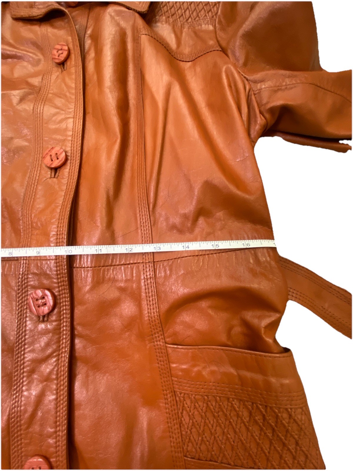 Vintage 1970s Suburban Heritage Leather Terracotta Dagger Collar Coat Bust 36