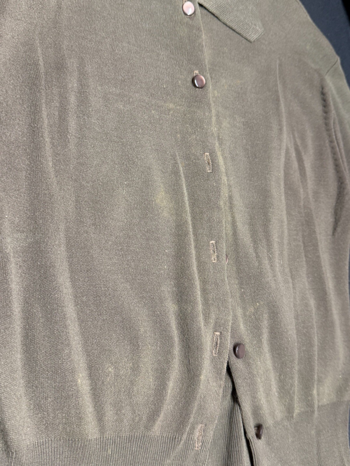 Vtg 60s Bobbie Brooks Ban Lon Cardigan Sweater Olive Green Short Sleeve As Is