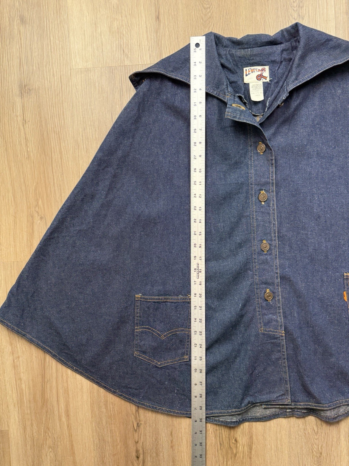 70s VINTAGE Levi’s Big E Orange Tab Denim Poncho Size Large Women’s HIPPIE RARE