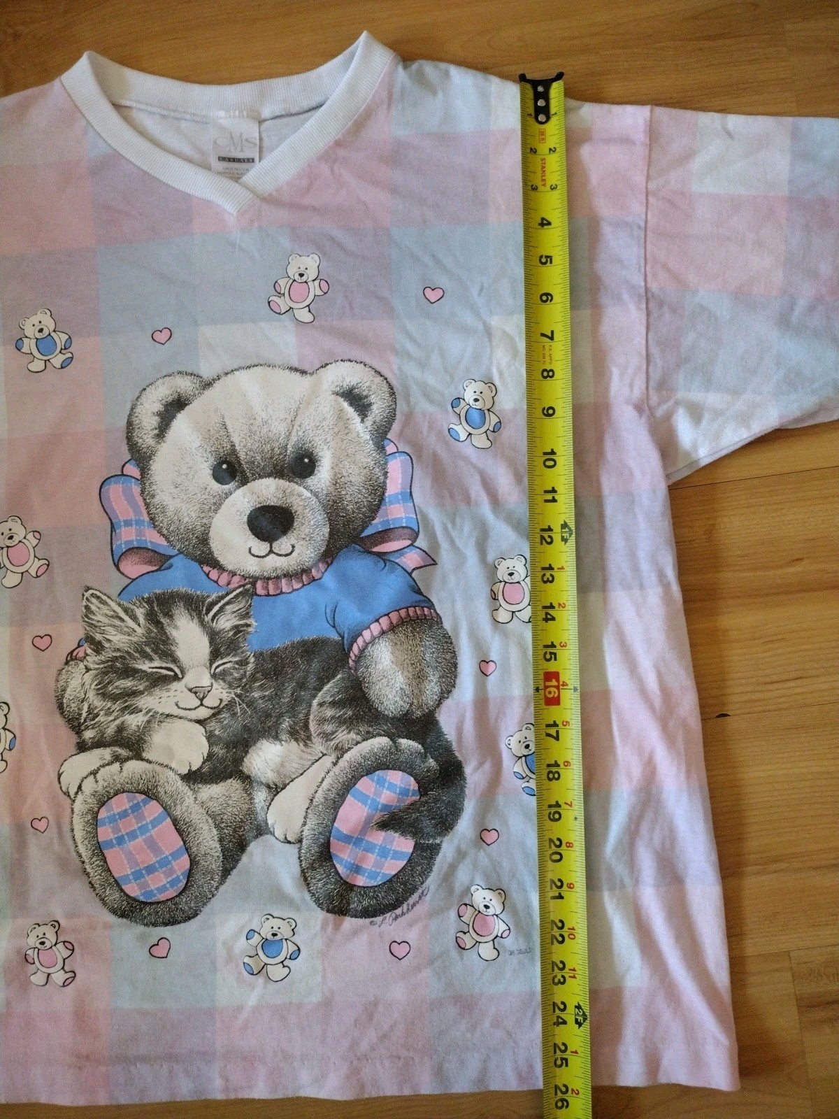 Vintage Kitten Teddy Bear Shirt USA Made CMS Casuals Sleep Shirt OneSize Y2K VTG