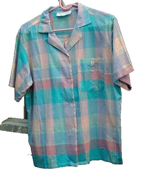 Hunter’s Glen Vintage Multi-Color Short Sleeve Check Button-Up Shirt Sz 12