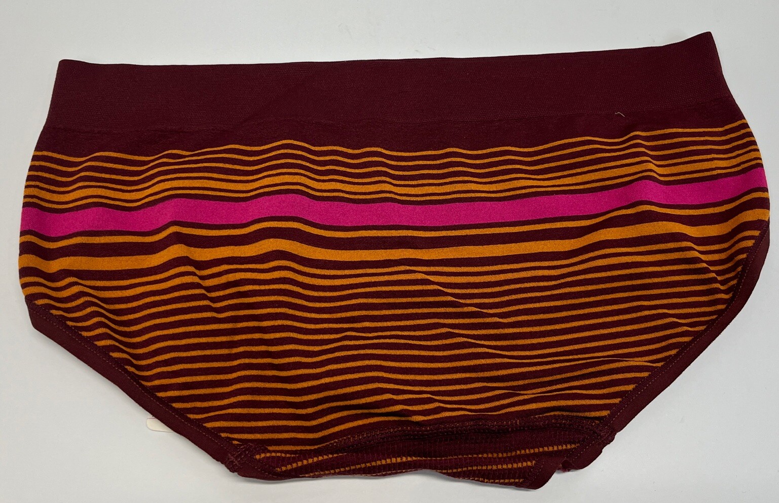 Vtg 2008 DKNY Low Rise No Line Striped Bikini Panty Womens Sz M Burgundy &Gold