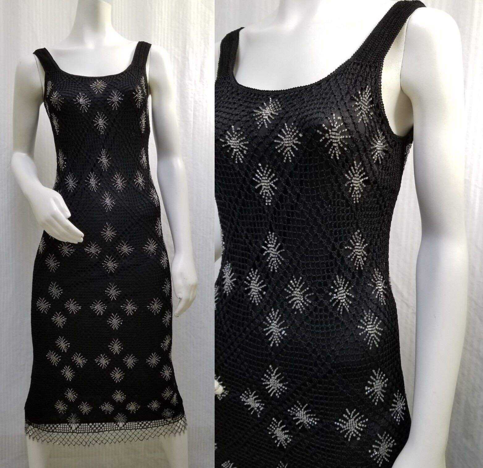 New with Tags KROSHETTA BY PAPILLON Black Crochet Beaded Maxi Dress – Size S/M