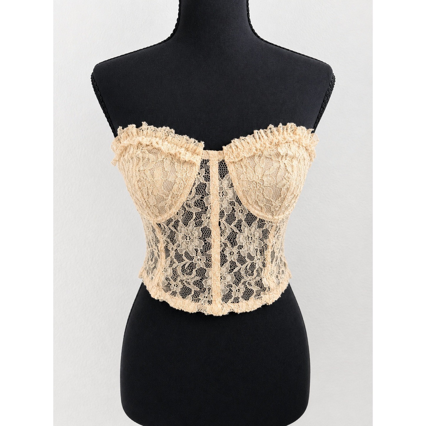Unseen Nude Lace Bandeau Bralette XS Strapless Stretch Boho Festival