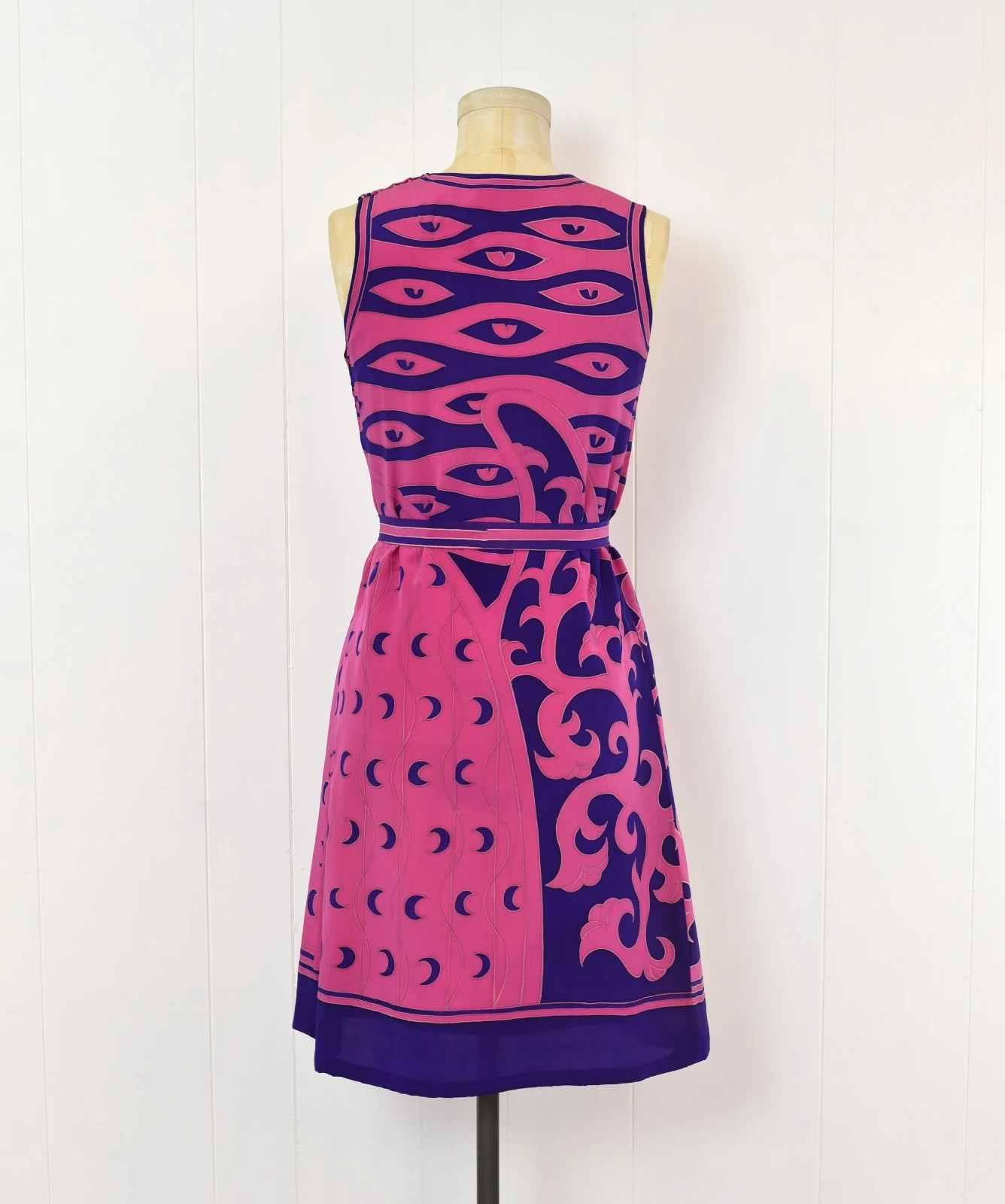 Vintage Chloé Pink Purple Silk Printed Dress with Belt