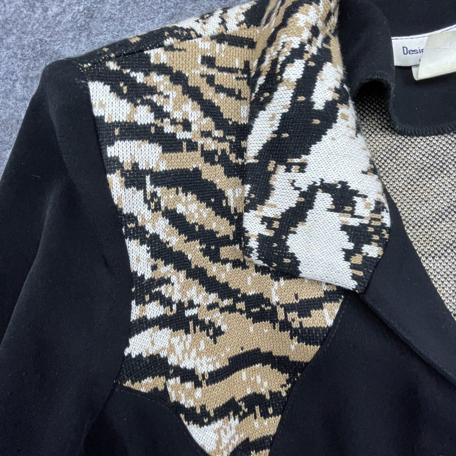 Vintage Design Todays Blazer Womens Large Black Tiger Print Knit Mob Wife Jacket