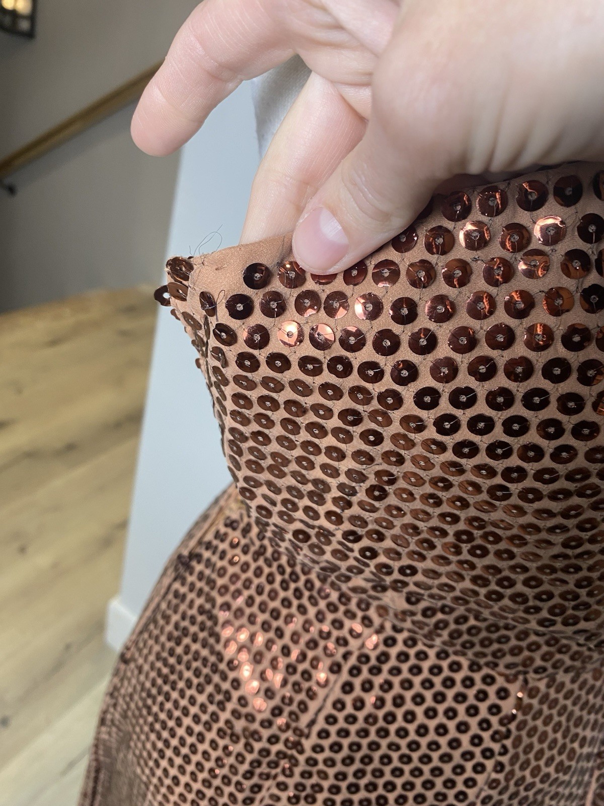 Vintage 1960’s Mike Benet Formals Copper Sequined One Shoulder Gown XS