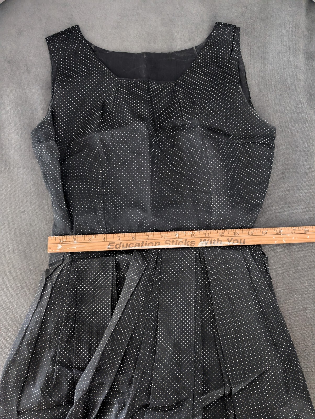 VTG Women’s 50s Fitted Sheer Black White Polka Dot Tank Dress Swing Rockabilly
