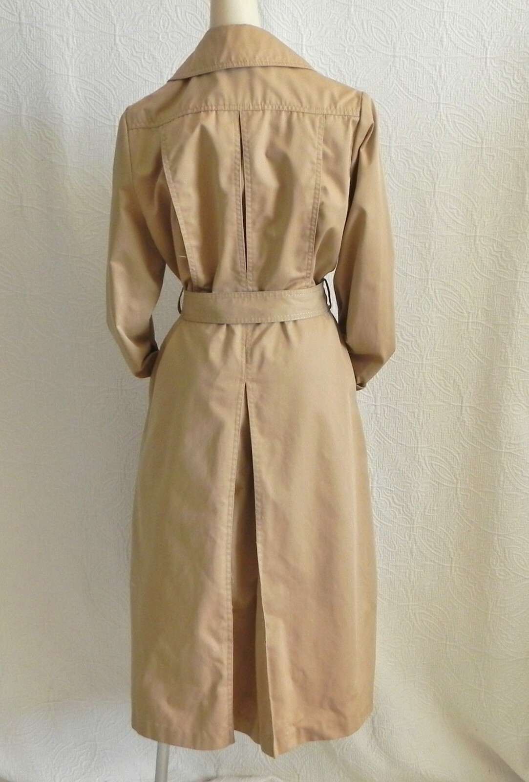 Vtg Made in Japan Trench Coat Khaki Midi Belted Pockets Cotton Blend Size S