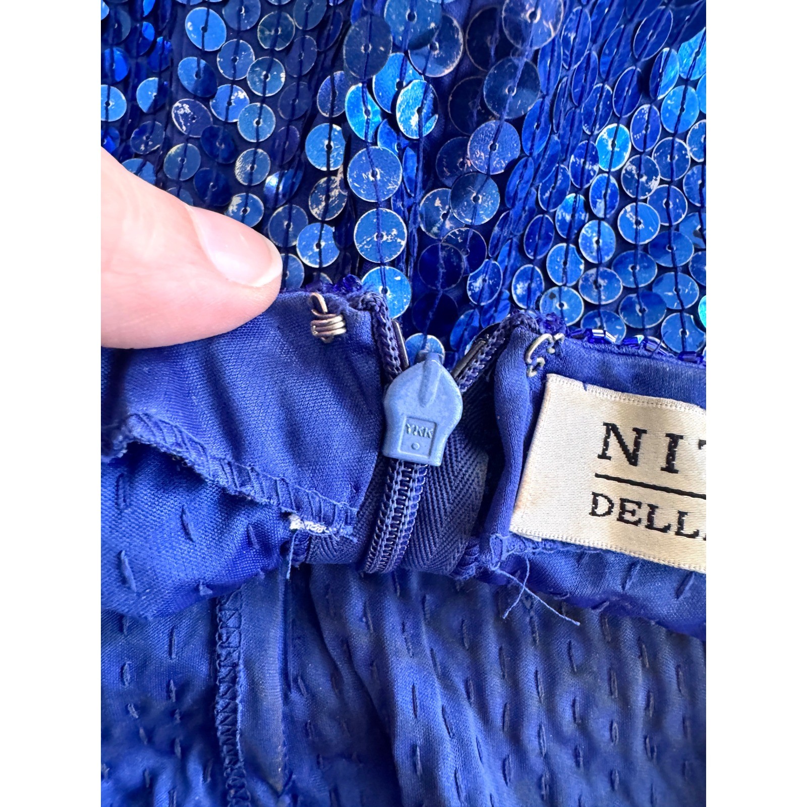 Niteline Della Roufogali Vintage Royal Blue Sequin Halter Scalloped Dress 12