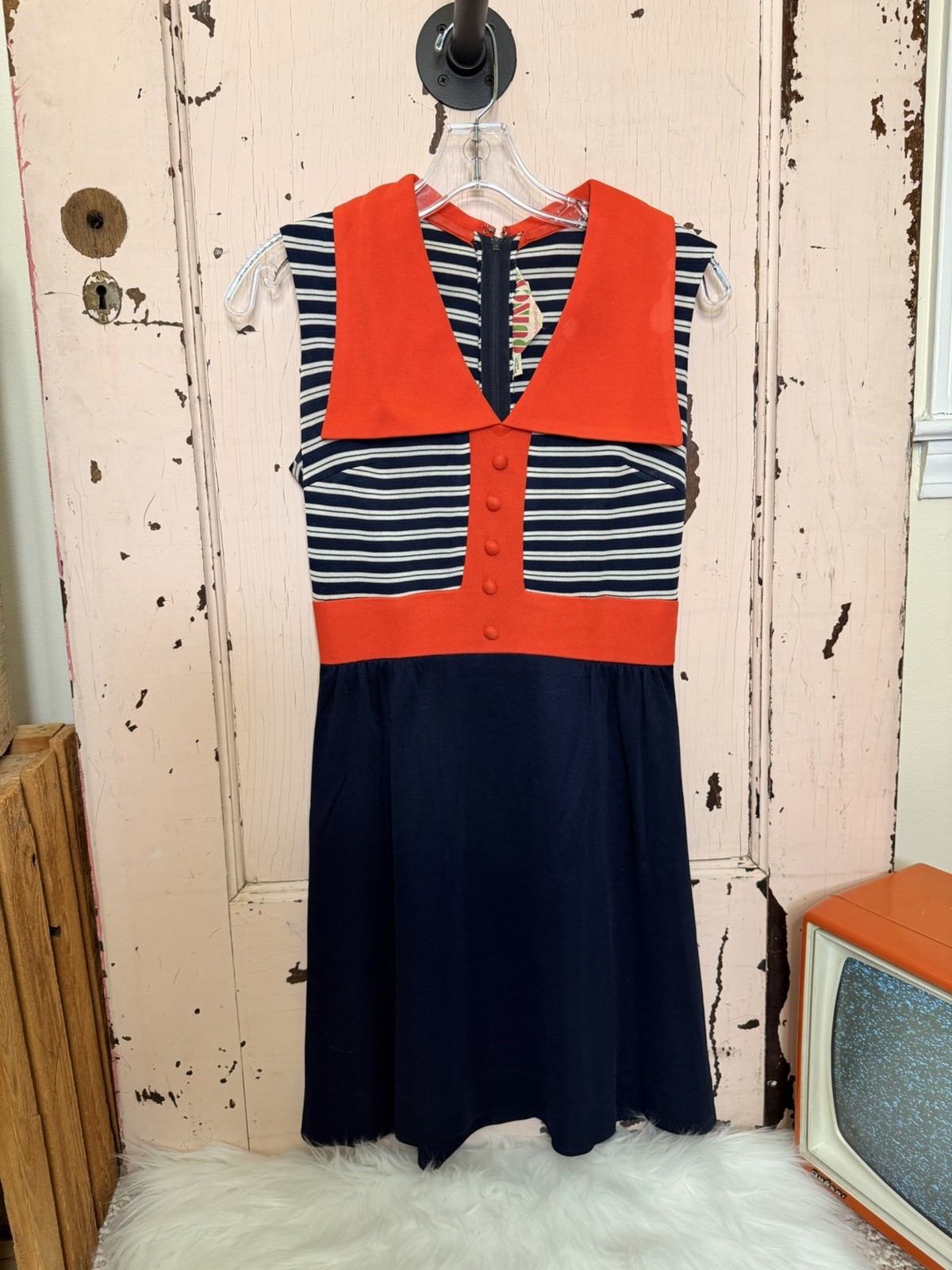 1960’s Retro Mod Vintage Gay Gibson Red & Blue Mini Polyester Dress Junior/XS