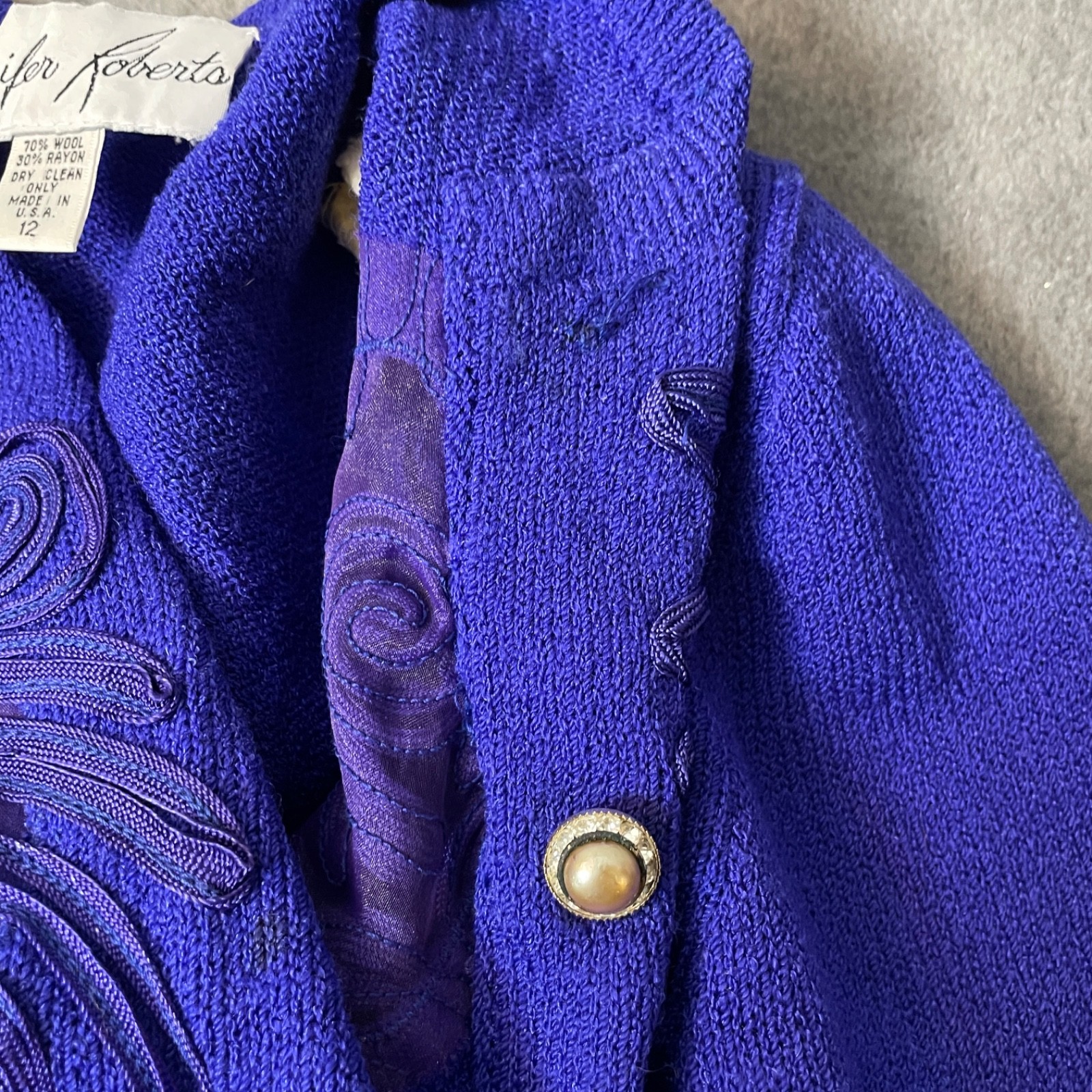 Vintage Jennifer Roberts Purple Wool Sweater Skirt Suit Set Womens 12 80s VTG
