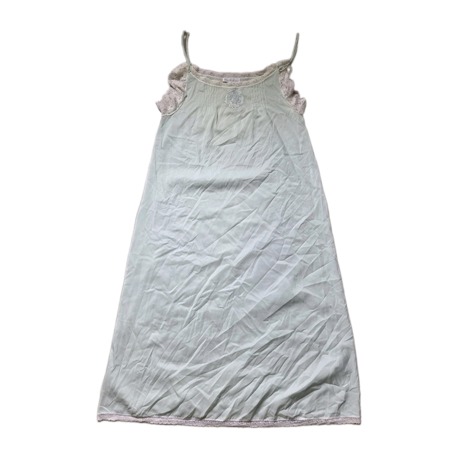 Vintage Corhan Noumair Mint Green Lace Nylon Full Slip Nightgown M Union USA EUC