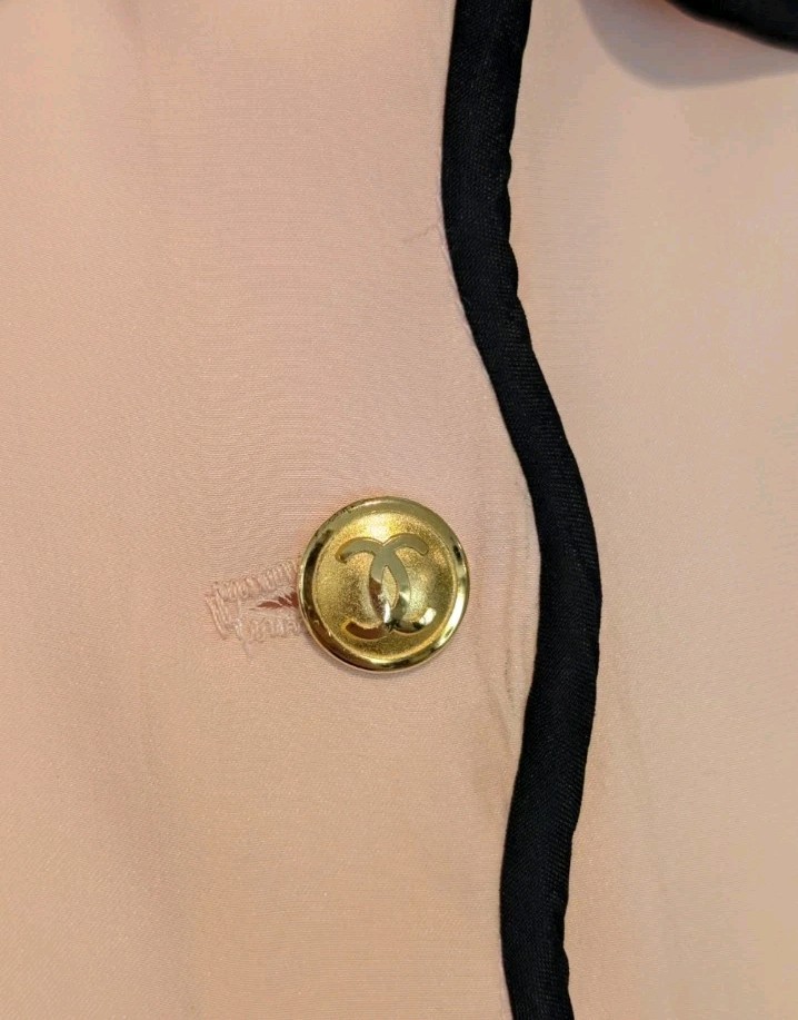 Vintage Lot of 3 Blouses Gold CC Buttons Pink & Green w Black Trim Sz M L *READ*