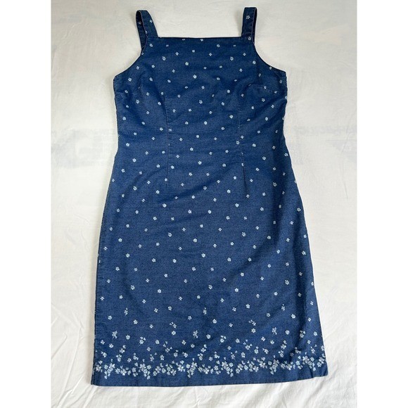 Bushwacker Vintage Blue Floral Tencel Cotton Sheath Dress Size 12 Sleeveless