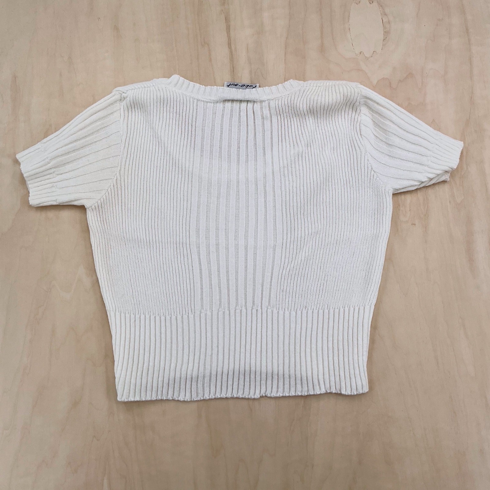 Take-Out Knit Top Womens Medium White Ribbed Cotton Scoop Neck 90s Vintage USA