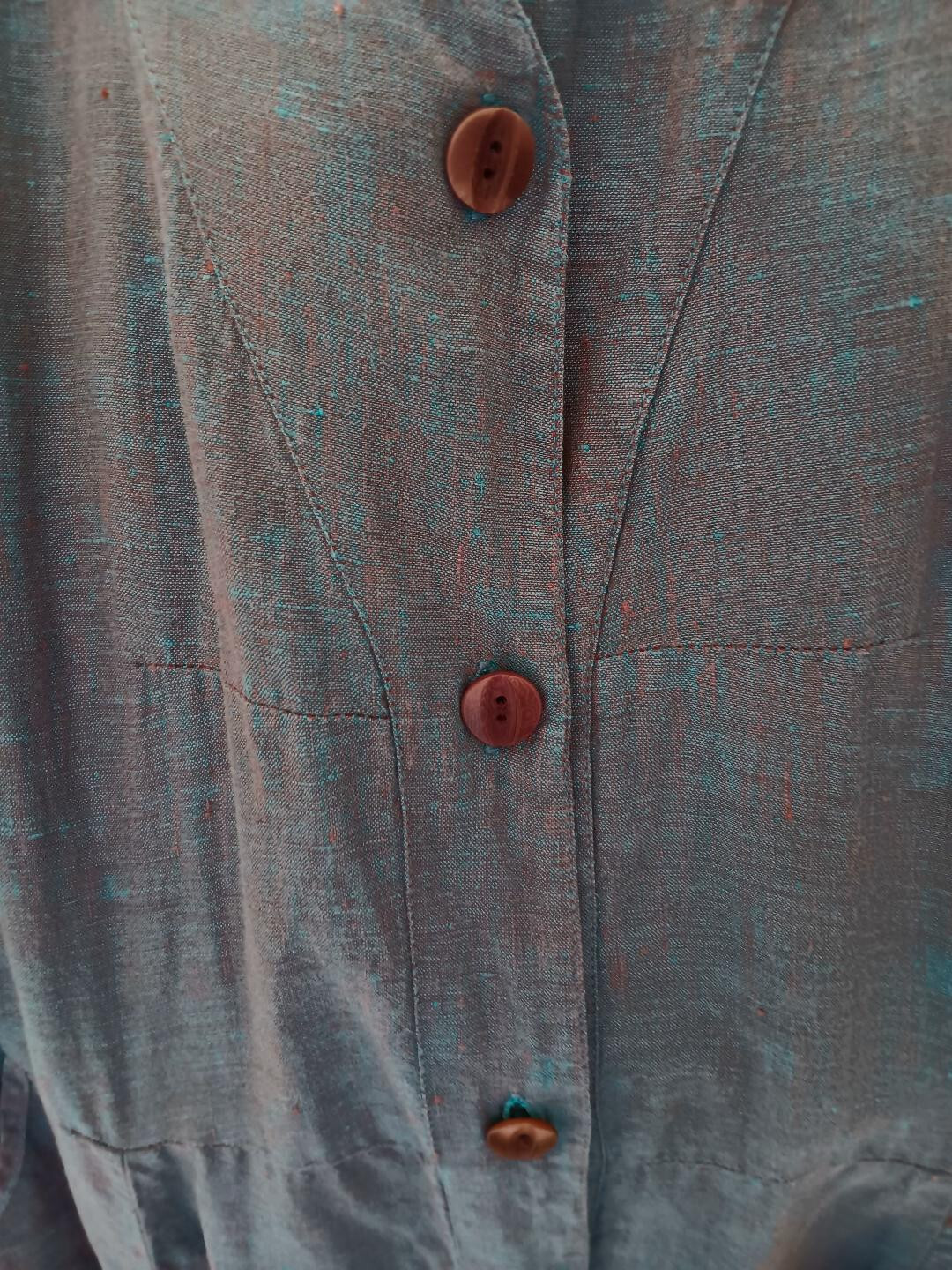 VTG FLAX Jeanne Engelhart Periwinkle Linen Short Dress/Pant Set Lagenlook -Small