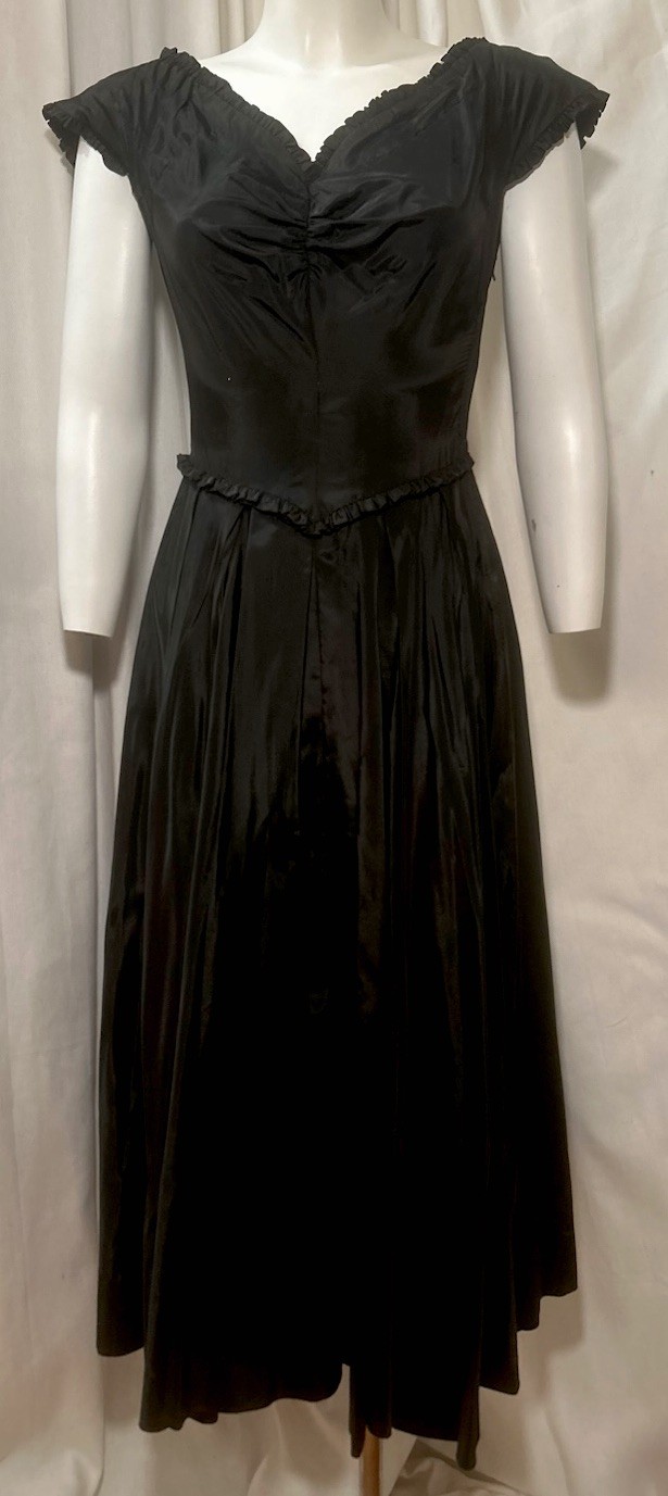 Vtg 40s 50s Black Taffeta Fit Flare Circle Skirt Midi Party Prom Cocktail Dress