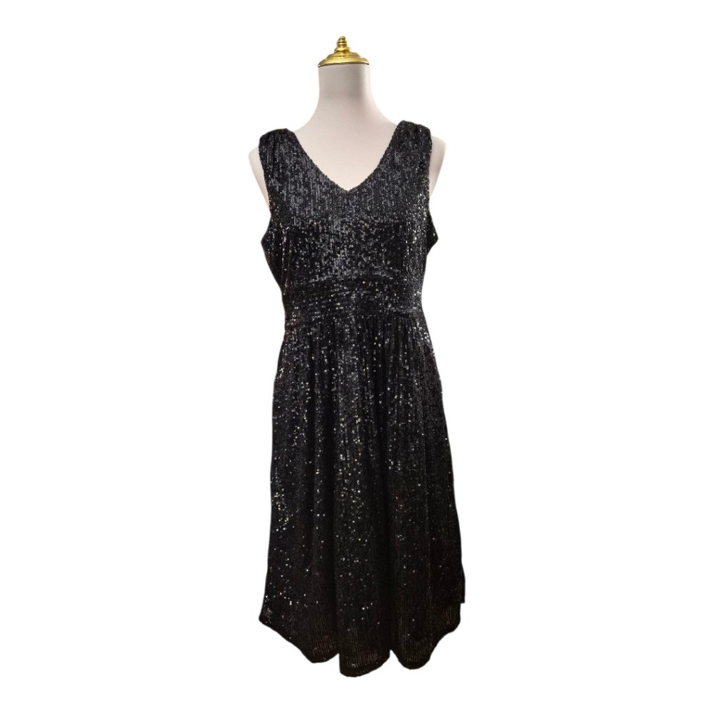 Draper James RSVP Sequin Dress Women’s 10 Black Sleeveless V-Neck Cocktail Nwt