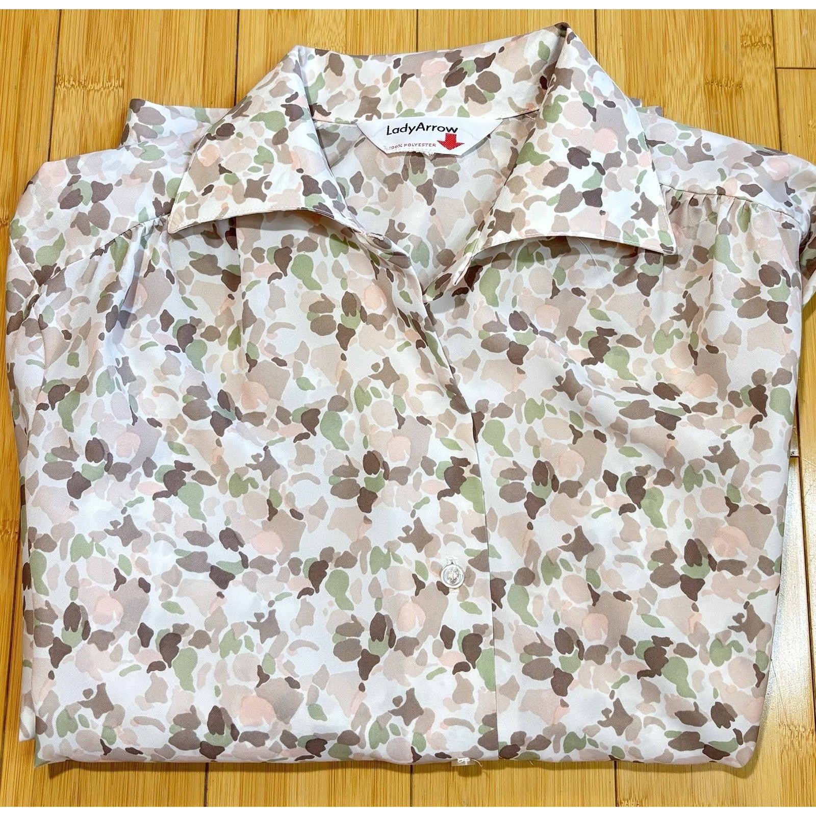 Vtg Lady Arrow Lite Colored Floral Button Up Long Sleeve Top Blouse Size Lrg