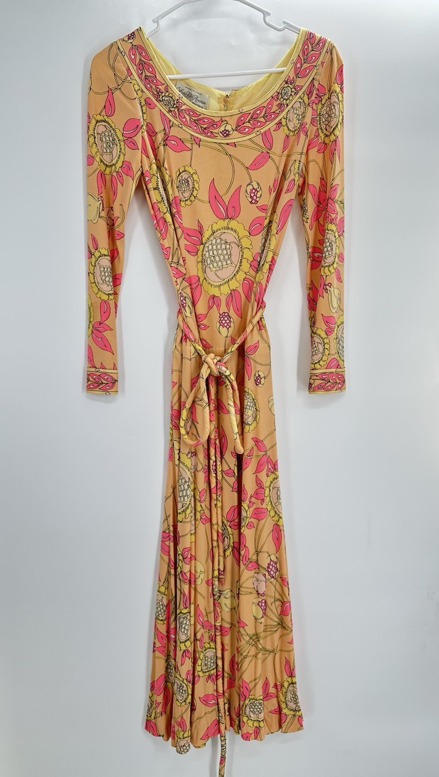 Vtg Emilio Pucci Saks Fifth Avenue Silk Jersey Floral Midi Dress 70s Sz 10 READ*