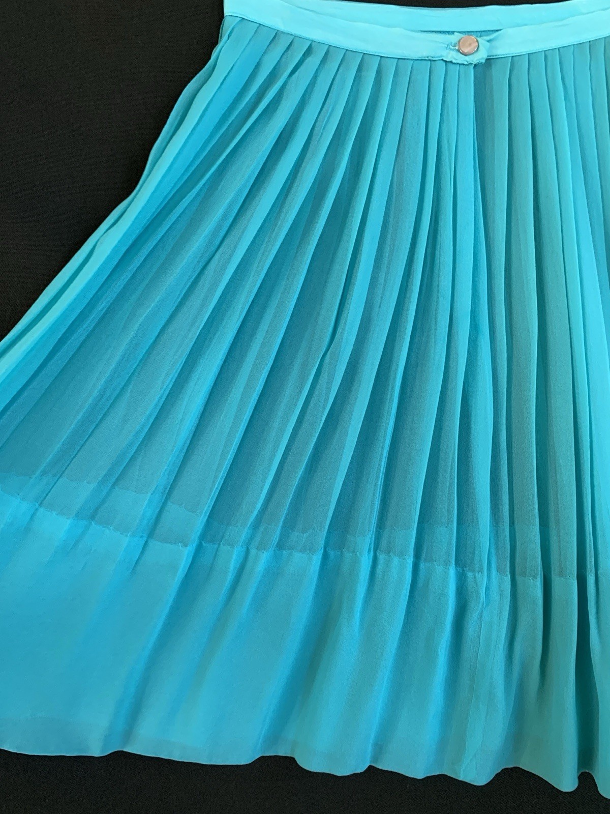 Vintage 1960s Silk Pleated Sheer Knee Length- Teal Blue