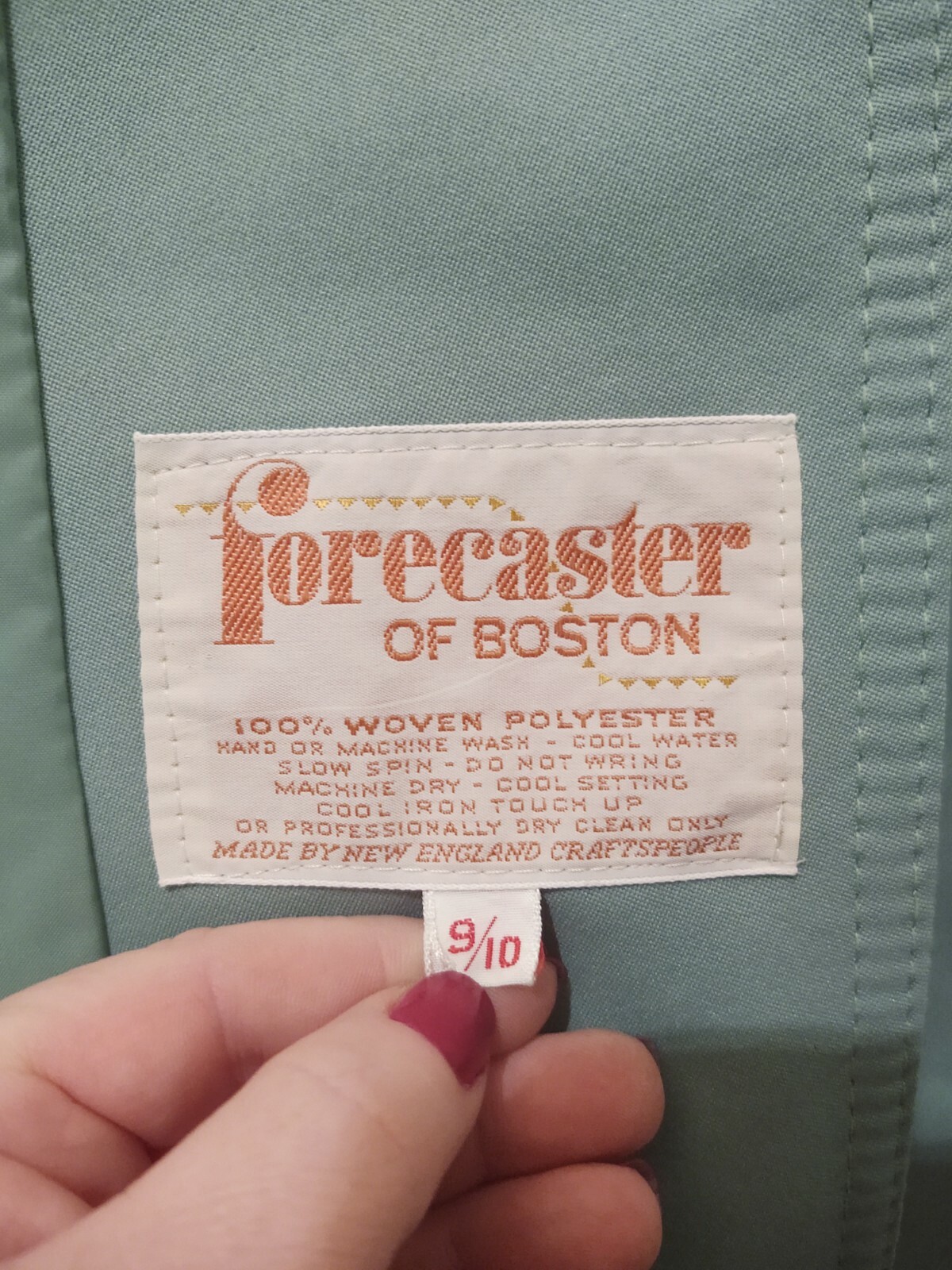 VTG FORECASTER OF BOSTON AQUA WOVEN POLYESTER TRENCH COAT DRESS RAINCOAT 9/10