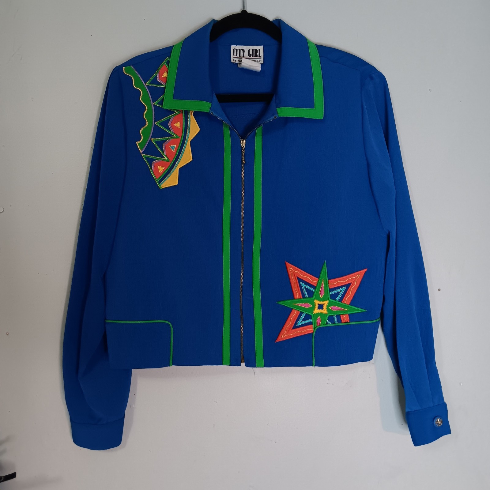 Vintage City Girl Nancy Bolen Western Rodeo Star Embroidered Jacket Blue M Y2K