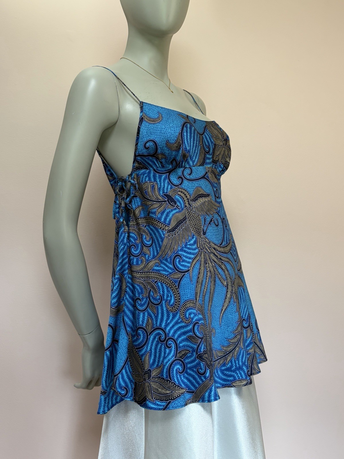 VTG 1999 Victoria’s Secret Silk Chemise Slip Dress Top Blue Phoenix Bird Print M