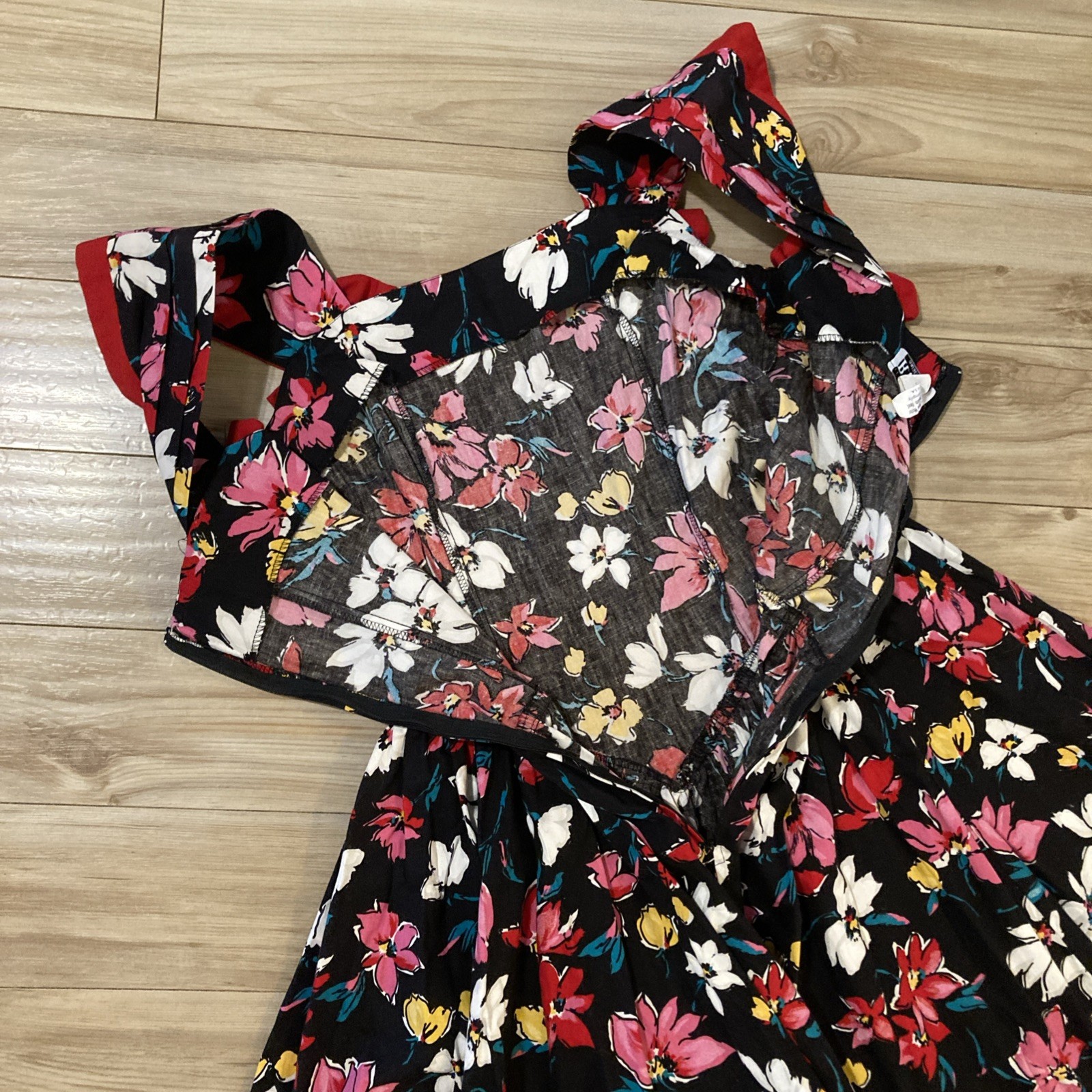 Vintage REO Originals Dress Size 12 / L Black Floral Ribbon Maxi 1970s USA Made