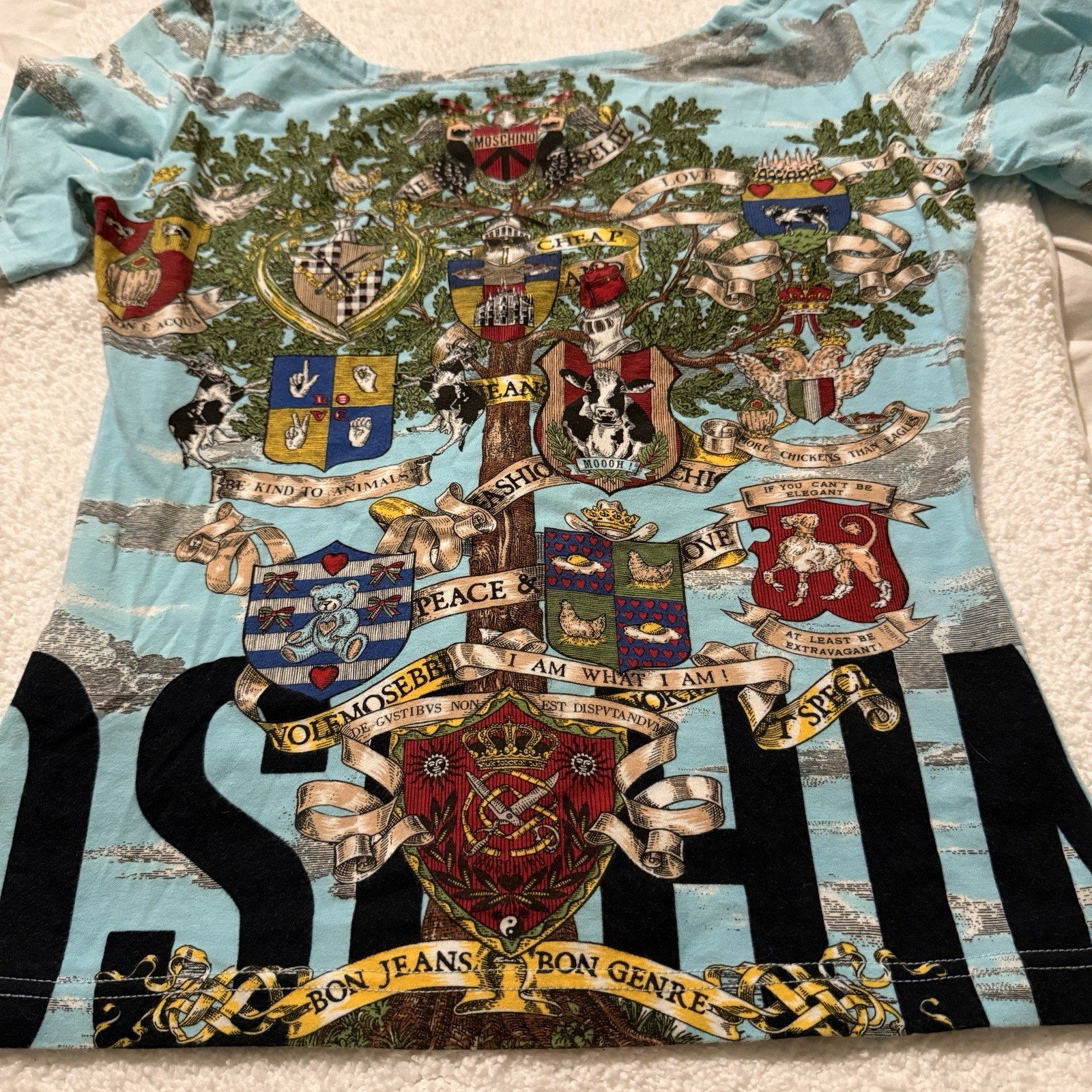 RARE Vintage Y2K Moschino Jeans „Cloud and Tree” Women’s Tee Size IT 48 US 10