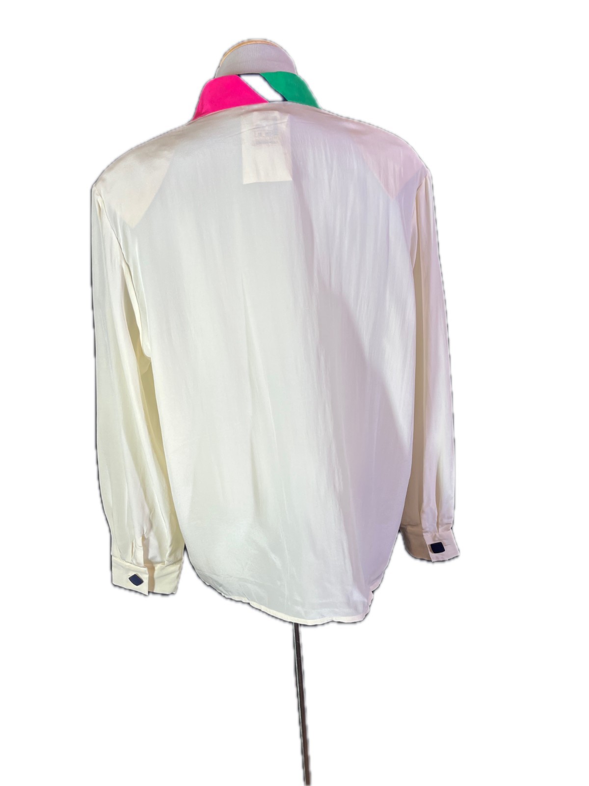 Vintage Jos. A Bank Women’s 16 Silk Button-Up Shirt Cream Colorful *Flaw
