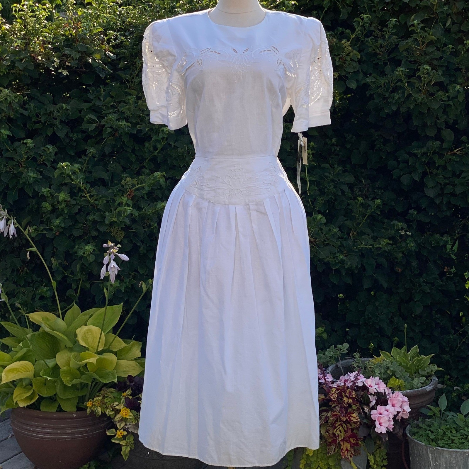 1992 True Vintage Deadstock Cottagecore White Midi Maxi Dress Milkmaid Prairie