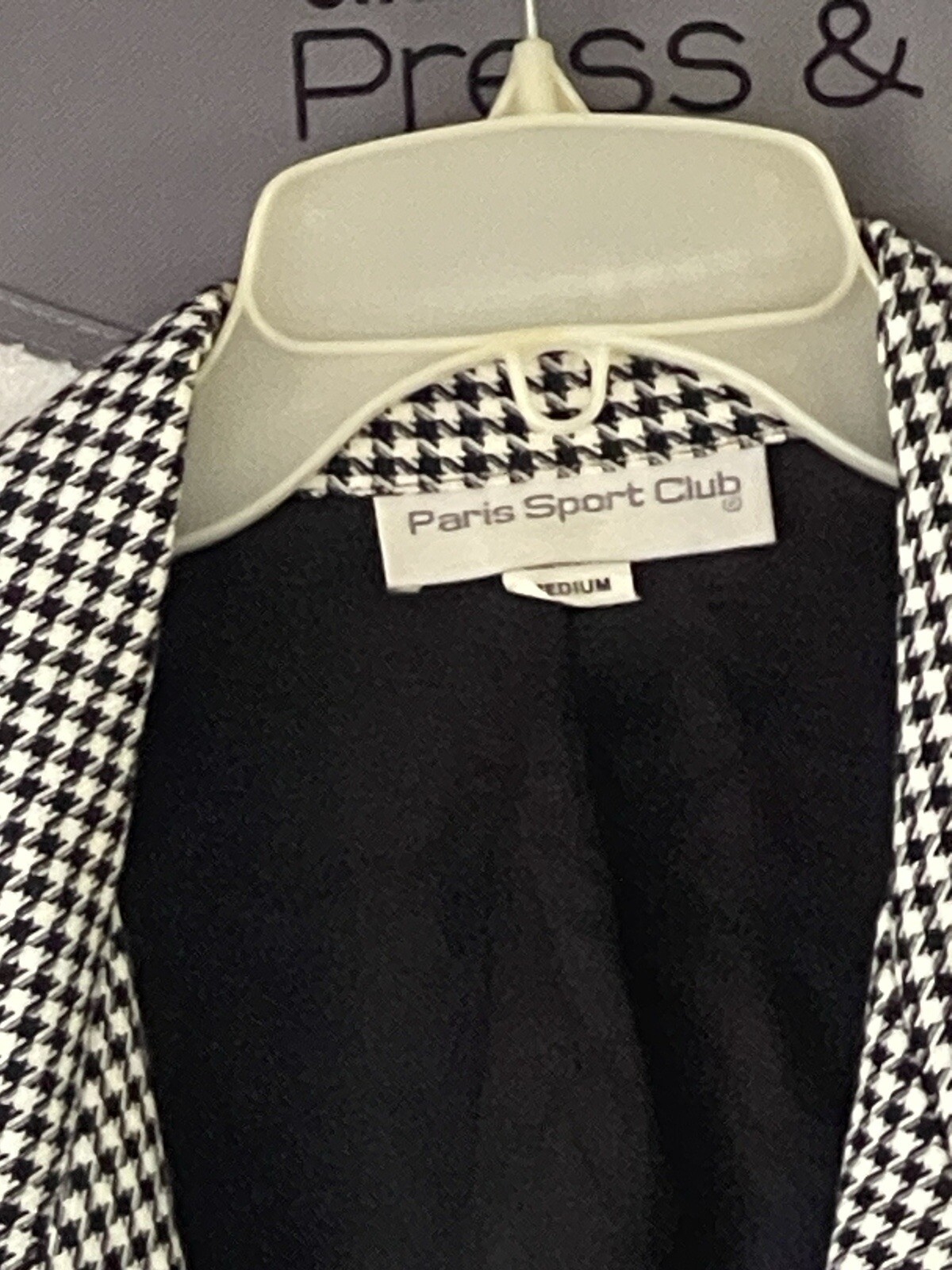 Women’s Paris Sport Club Vintage Houndstooth Black & White Blazer Sz Med USA