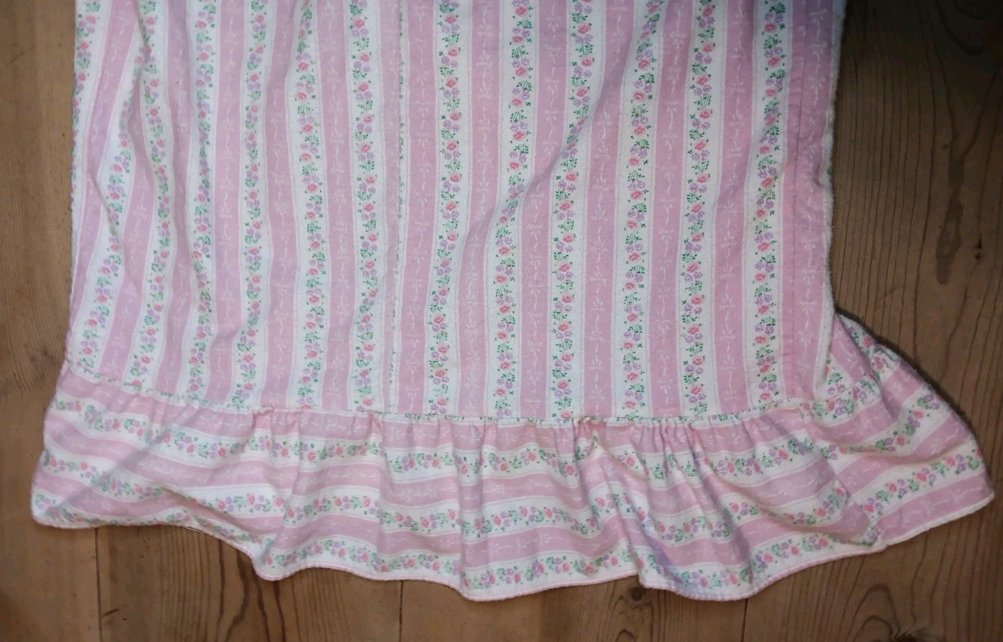 Vtg Lady Lindsay Flannel Nightgown Women M Pink Floral Stripe Ruffle Cottagecore