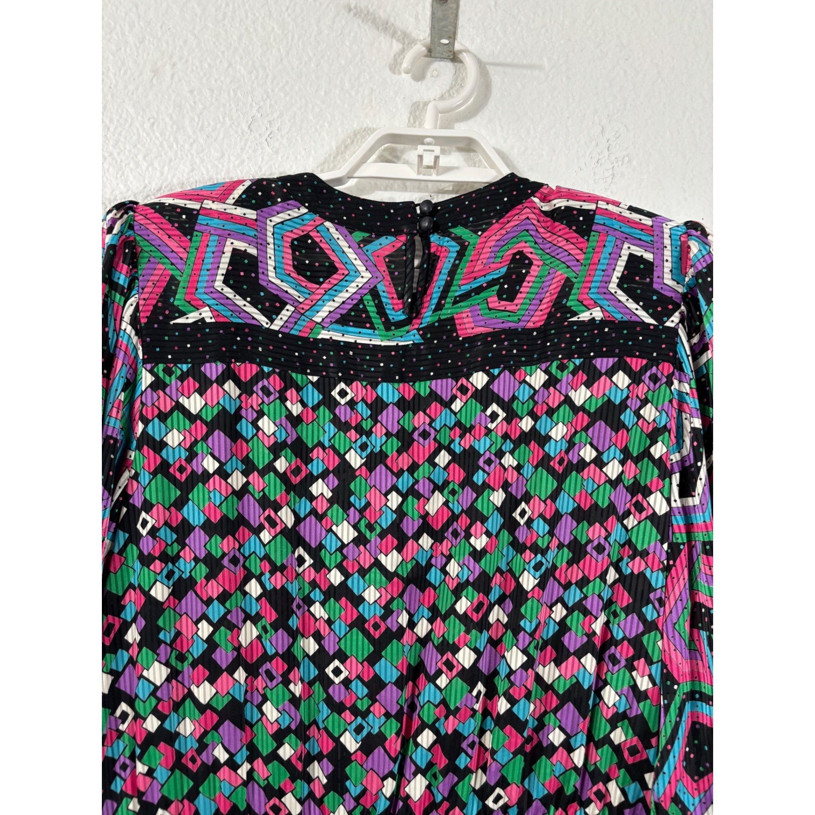 Mayeelok Midi Dress Womens Size Large Multicolor Vintage 80s Geometric Pleated