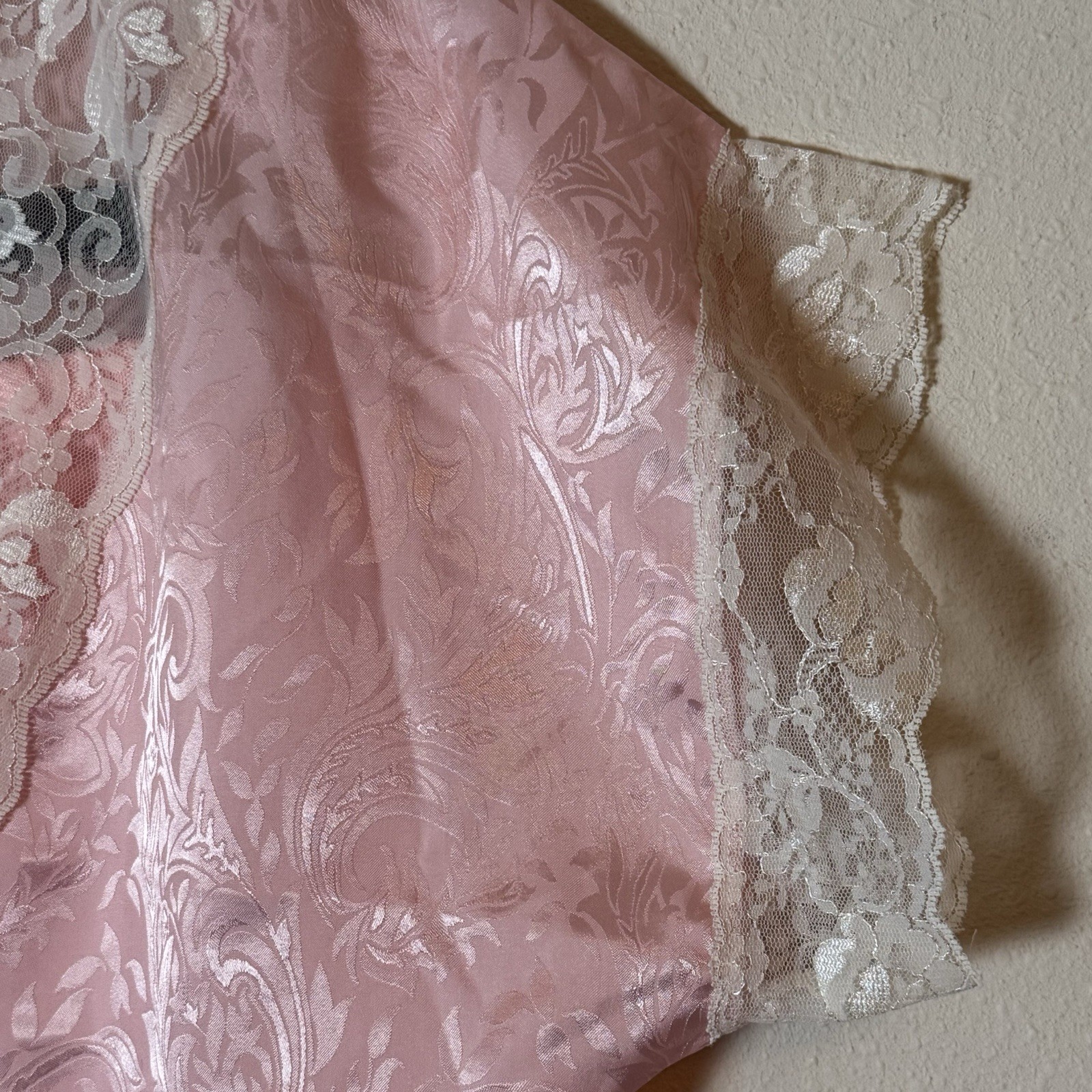 Vintage Lily of France Pink Satin Lace Pajama Set 2-Piece Sleepwear