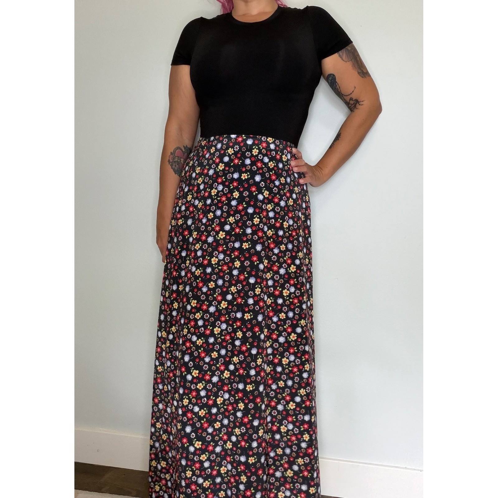 Vintage 80’s-90’s – Floral Midi Maxi Straight Skirt Cottagecore Whimsy