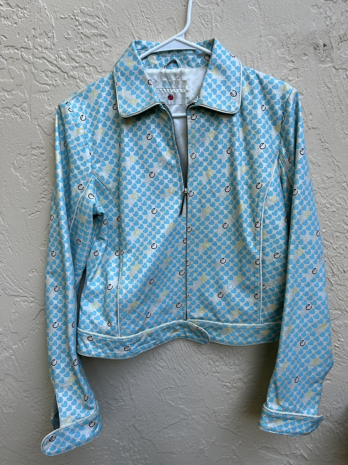 Mod RARE Cool VTG Womens LEATHER Bomber Jacket Retro Hearts Pattern XS