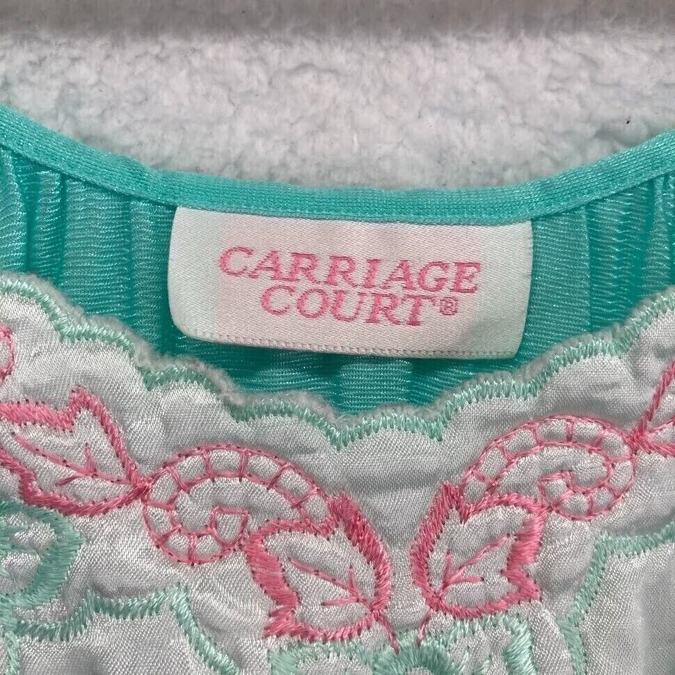 Sears Vintage Carriage Court Nightgown Sz XS – Large Teal Blue Nylon Embroidered