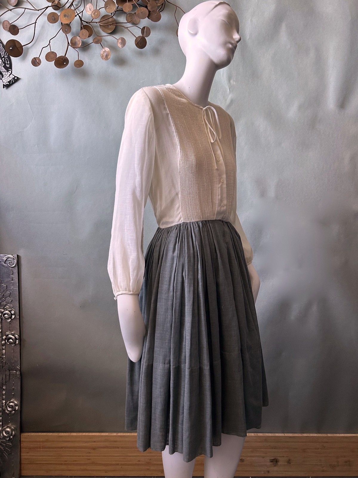Vintage 1960s Anne Fogarty Cotton Voile Cottagecore Dress 2pc Gauzy Summer sz XS