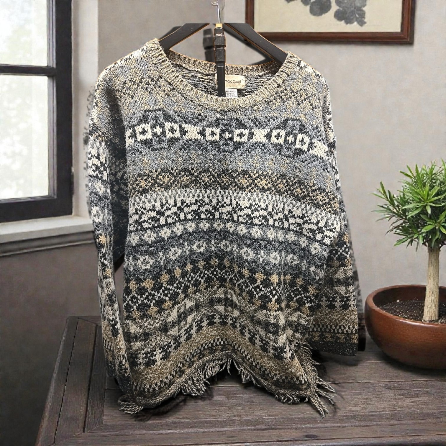 Stylish Potomac Sport Vintage Knot Sweater/Cozy Wool Blend, Size L/ classic look