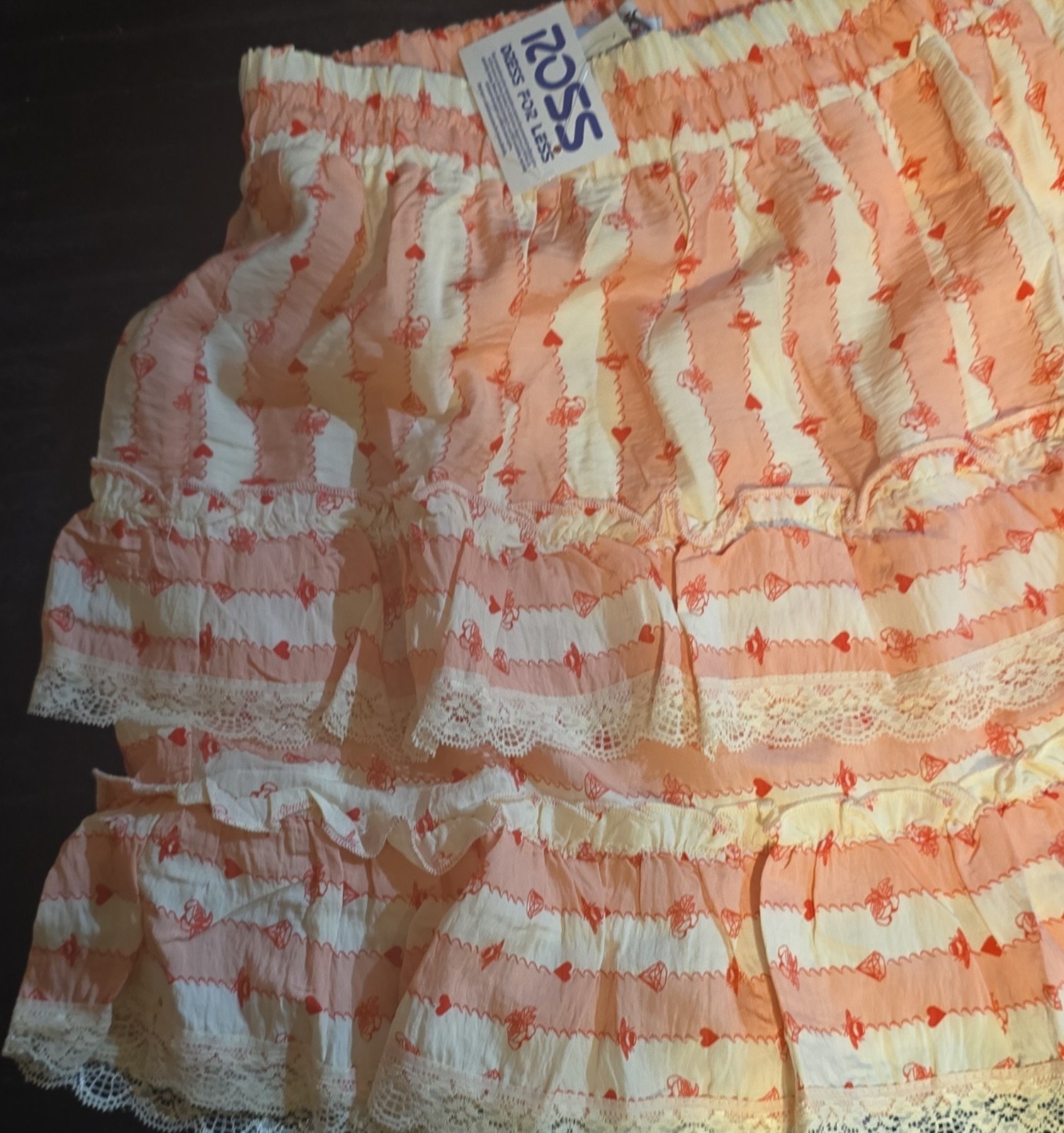 Ross Dress for Less Ruffled Lace Trim Petticoat Skirt Pink White Regular