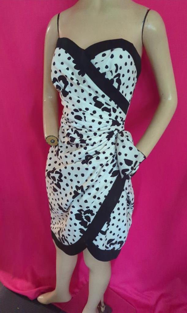 1980’S VTG. BLACK & WHITE STRAPLESS PROM, EVENING A. J BARI DRESS 36″ BUST-USA
