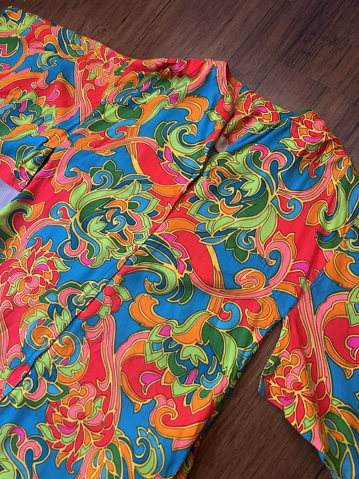 Vintage 70s Bergdorf Goodman Dress Maxi Winged Kaftan Psychedelic Vibrant Retro