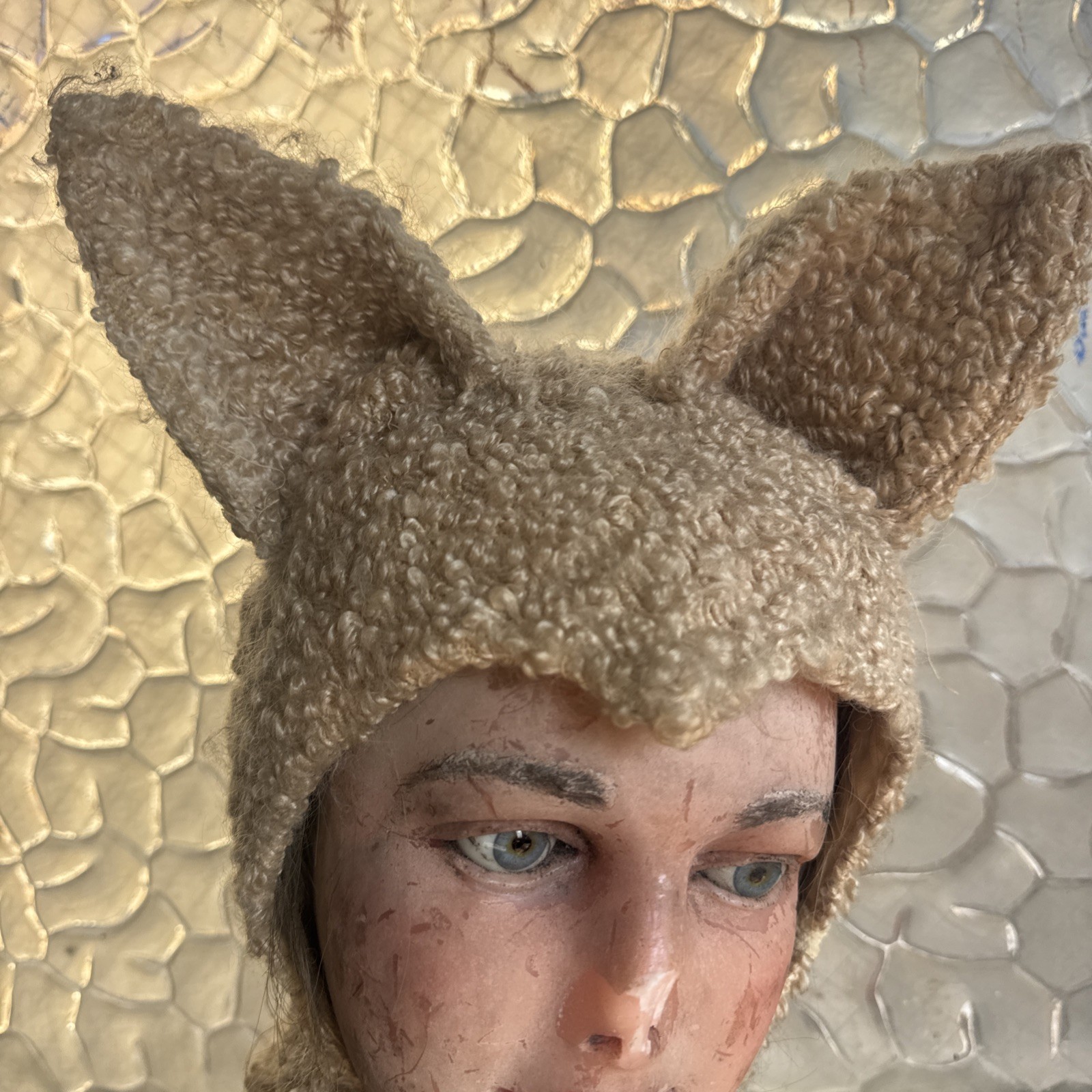 Vintage 1930s 1940s Blonde Curly Mohair Cat / Lamb Outfit Suit & Headpiece Hat