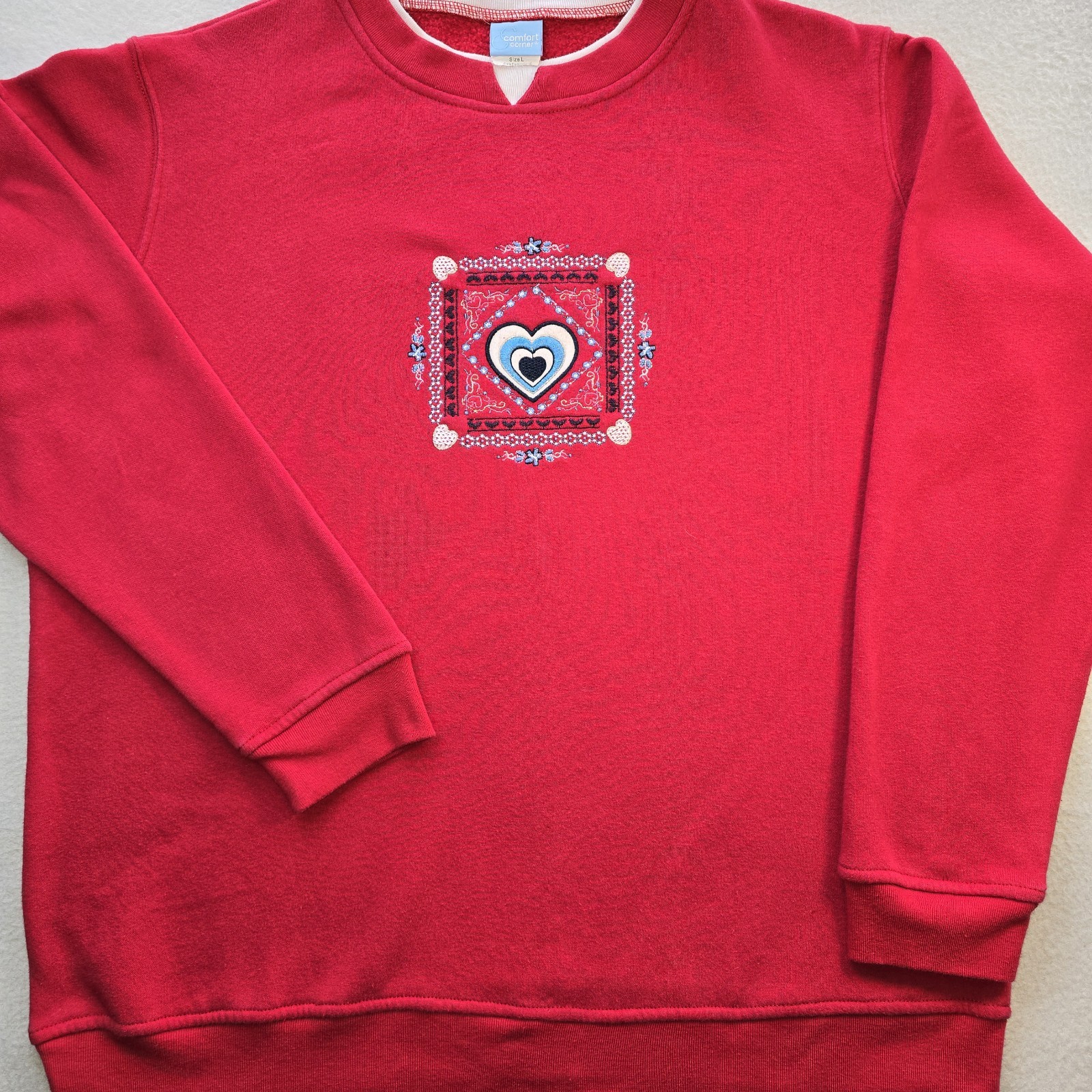 Vintage 90s Comfort Corner Double Collar Sweatshirt Embroidered Heart Red Large