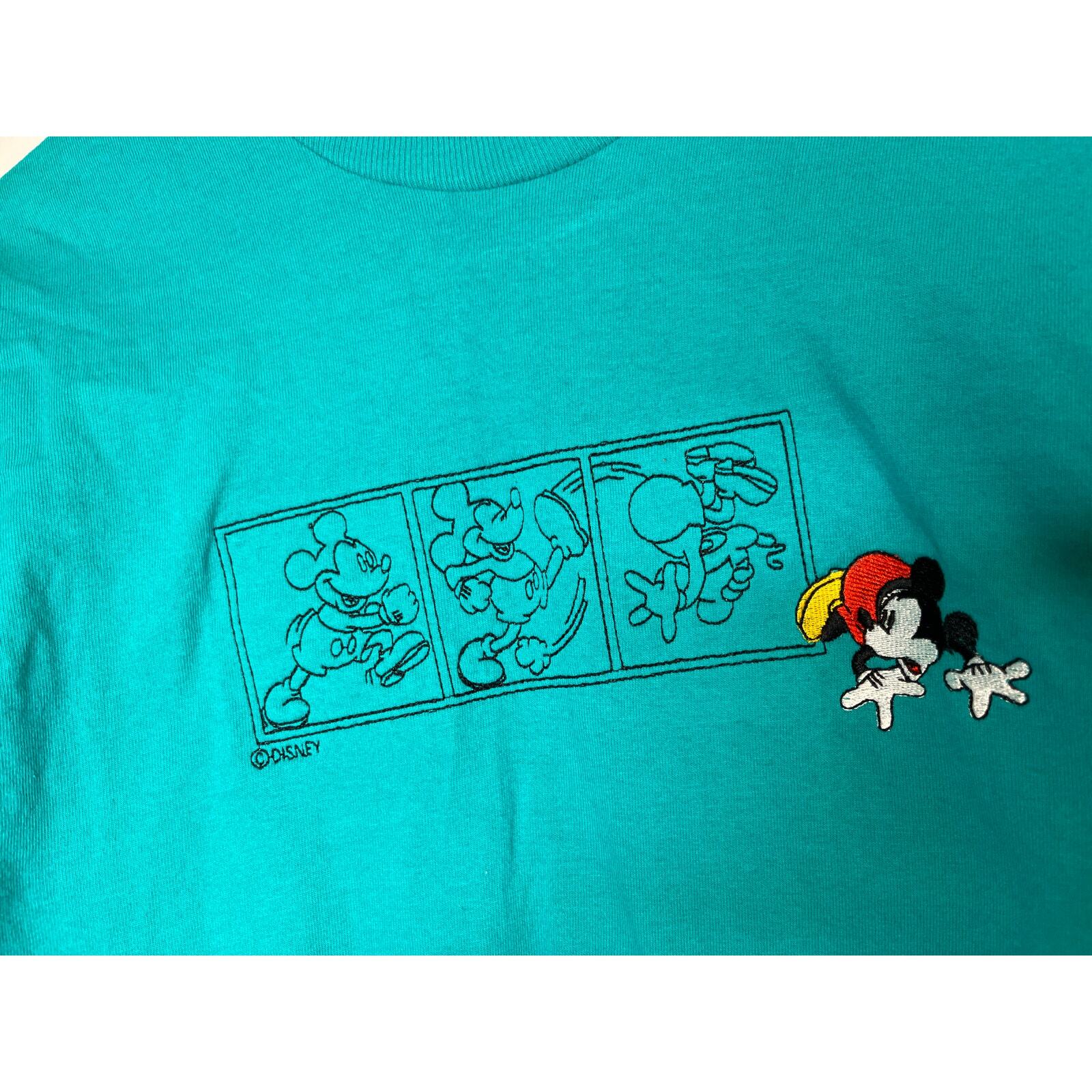 Vintage 1990s Disney Parks Mickey Co Teal Animation Sketch Character Shirt L
