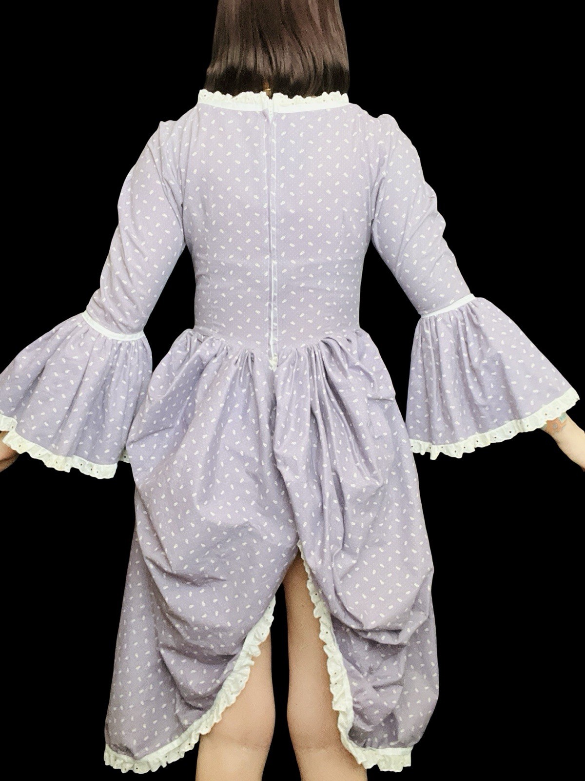Vintage 1970s Renaissance 18th Century Rococco Floral Cotton Dress Cottagecore