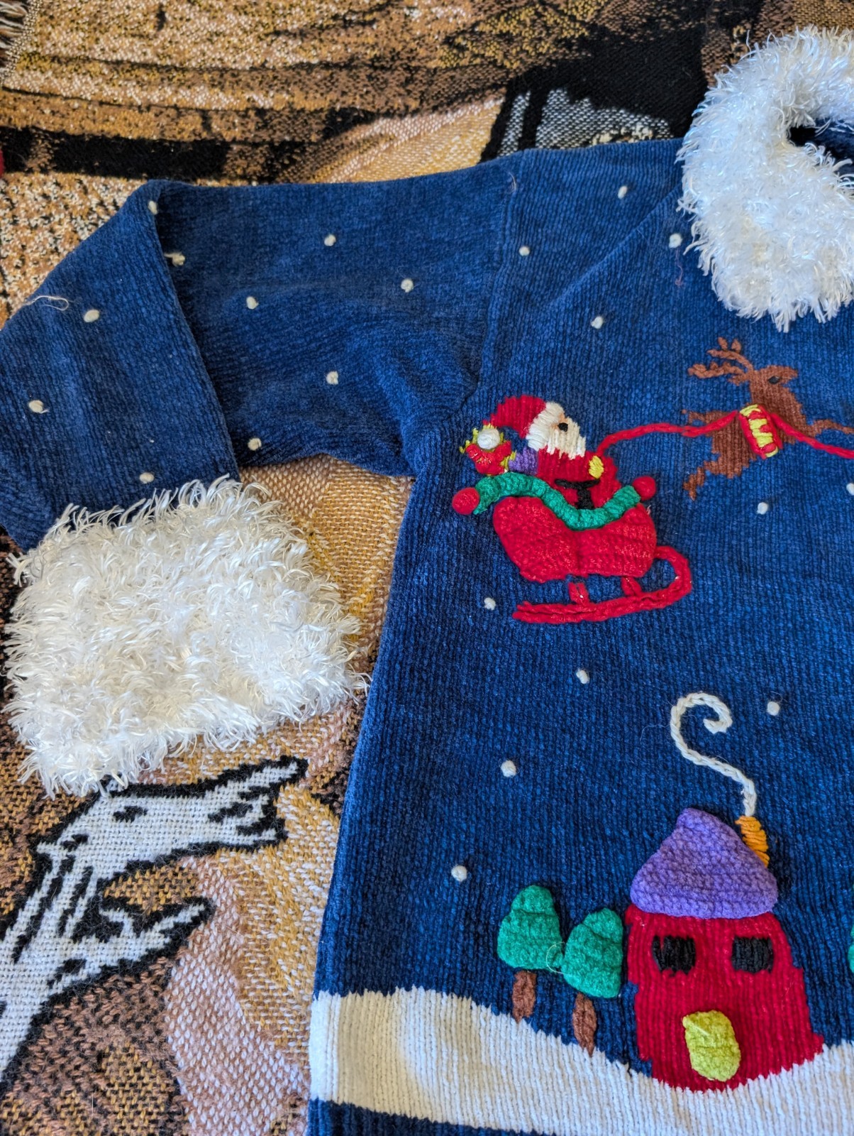 Vintage Bellepointe Blue Presents Ugly Santa Village Cardigan Medium